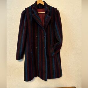 Portrait Pea Coat Women’s Striped Vintage 100% Wool Size S/M Union Made ￼